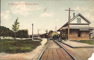 E Wakefield NH, Train Station, Depot, Steam Locomotive, RR, 1908, Postmark, Sign