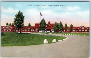 c1940s Land O' Lakes, Wis. Kings Gateway Hotel Nice Linen Unposted Postcard A220
