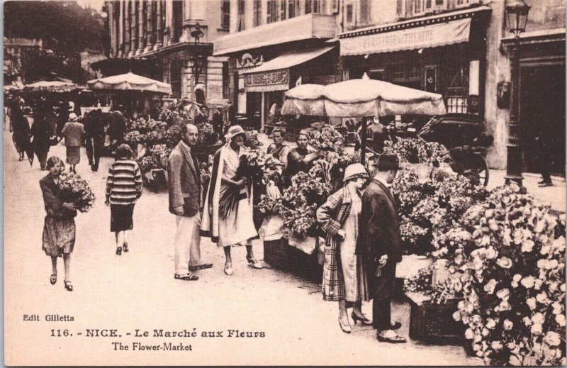 France Nice Le Marche aux Fleurs The Flower Market Vintage Postcard 04.10