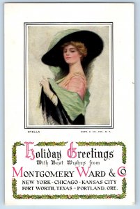 Stella Pretty Woman Holiday Greetings Montgomery Ward & Co Advertising Postcard