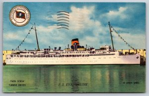 Cruise Ship Steamer SS Evangeline Nassau Bahamas Int'l Linen Postcard L7