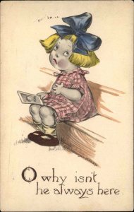 Little Girl Pines Over Boy Charles Twelvetrees Hand Colored c1910 Postcard