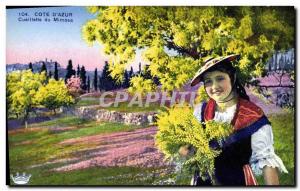 Old Postcard Cote d & # 39Azur Picking mimosa