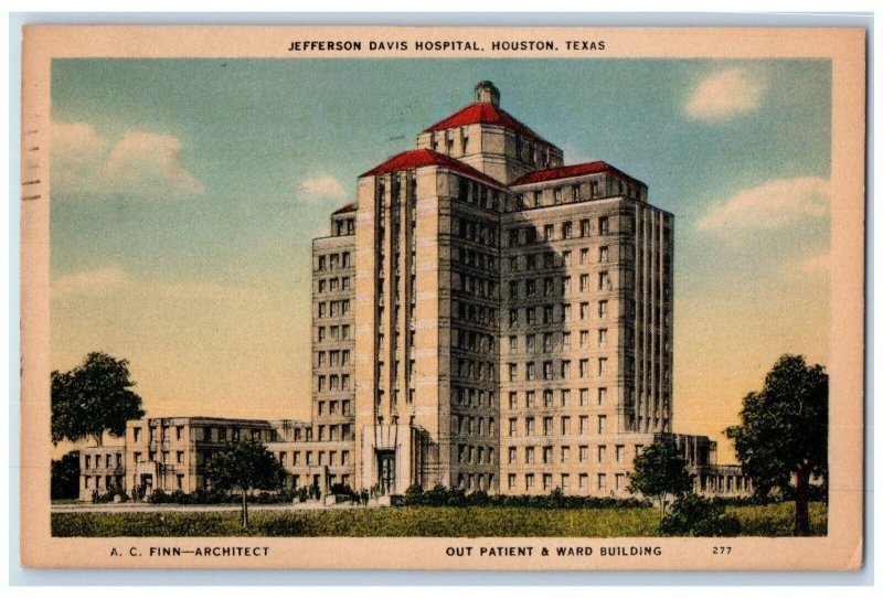 1938 Jefferson Davis Hospital Out Patient Ward Bldg. Houston Texas TX Postcard