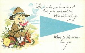 C-1918 Dough boy Soldier eating watermelon  Postcard Comic Humor 127