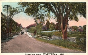 Vintage Postcard Greetings From Fortuna Missouri Roadway View