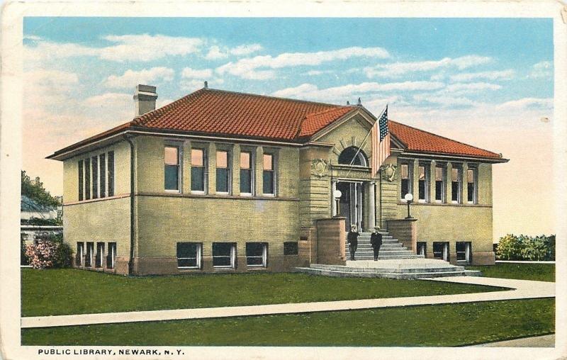 Newark New York~Newsboys on Steps of Public Library~1916 Postcard