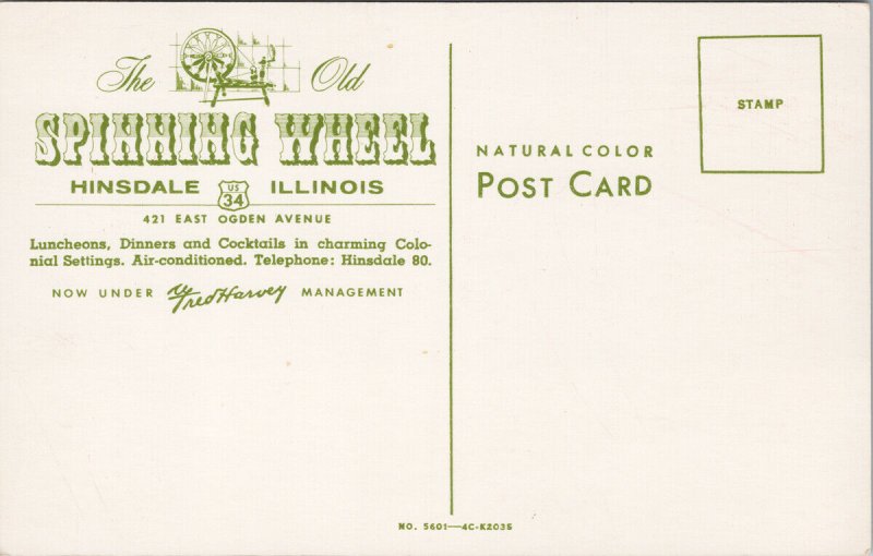 Hinsdale IL The Old Spinning Wheel Restaurant Interior Fred Harvey Postcard G55