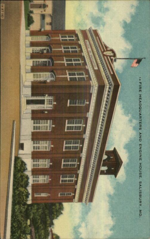 Salisbury MD Fire Station Engine House c1940 Postcard