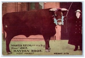 Nebraska Postcard Martin Reum Big Steer Jack Hayden Bros Met Market Advertising