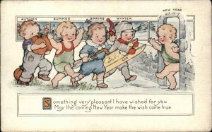 New Year's Children Sled Angels Embossed Whitney c1910s Postcard
