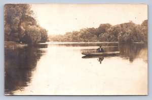 J92/ Waverly Iowa RPPC Postcard c1910 Boat River Man 432