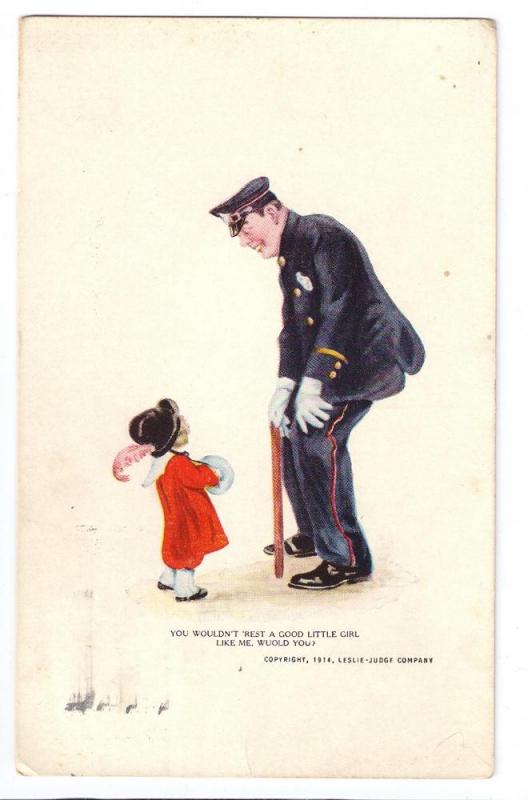 Policeman Little Girl Leslie-Judge Co. 1914 Postcard