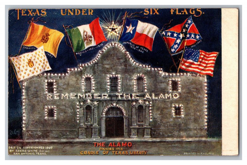 Postcard TX Texas Under Six Flags The Alamo San Antonio Texas Tuck's Post Card 