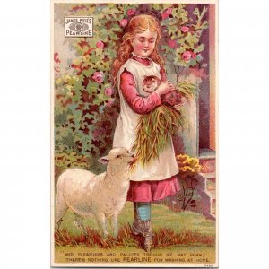 JAMES PYLE'S PEARLINE Soap - Girl - Flowers - Lamb - Cat - Victorian Trade Card
