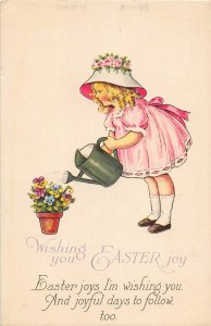 H79/ Interesting Postcard Watering Can Garden c1910 Comic Girl 159
