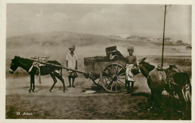 Yemen Aden ethnic community life donkey traction carts real photo postcard 