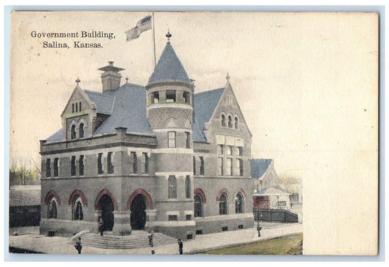 1907 Government Building Exterior Roadside Salinas Kansas KS Posted Postcard