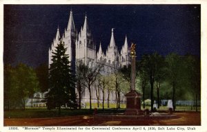 UT - Salt Lake City. Mormon Temple at Night. April 6, 1930