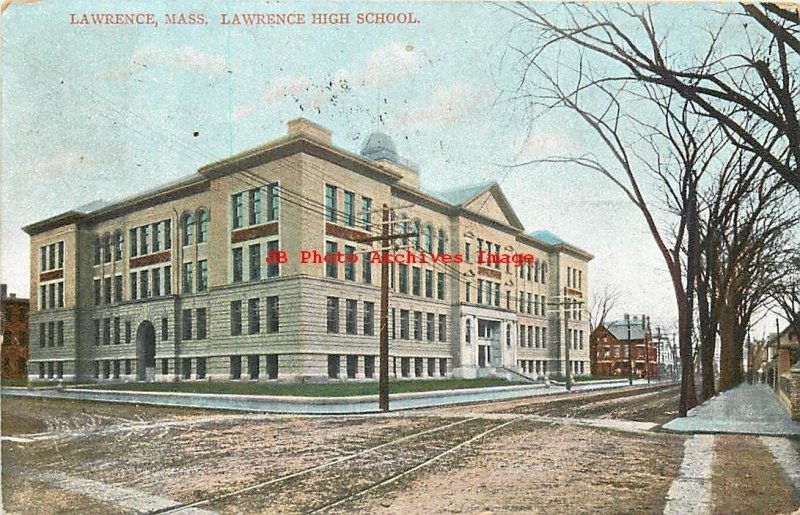 8 Postcards, Lawrence, Massachusetts, High School-Post Office-Mills-Water Tower