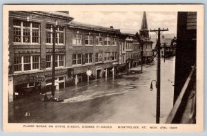 1927 MONTPELIER VERMONT FLOODED STATE STREET STORES ALBERTYPE E.HOUSTON POSTCARD