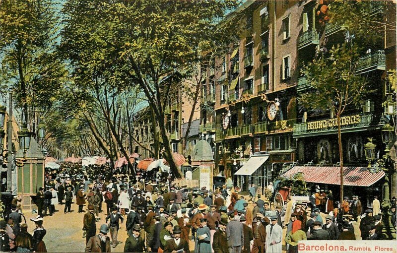 c1910 Postcard 30. Barcelona Spain, Rambla Flores, Unposted