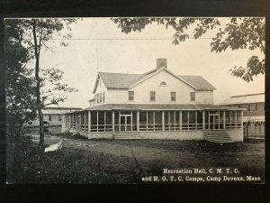 Vintage Postcard 1915-1930 Recreation Hall CMTC, Camp Devens, Massachusetts (MA)