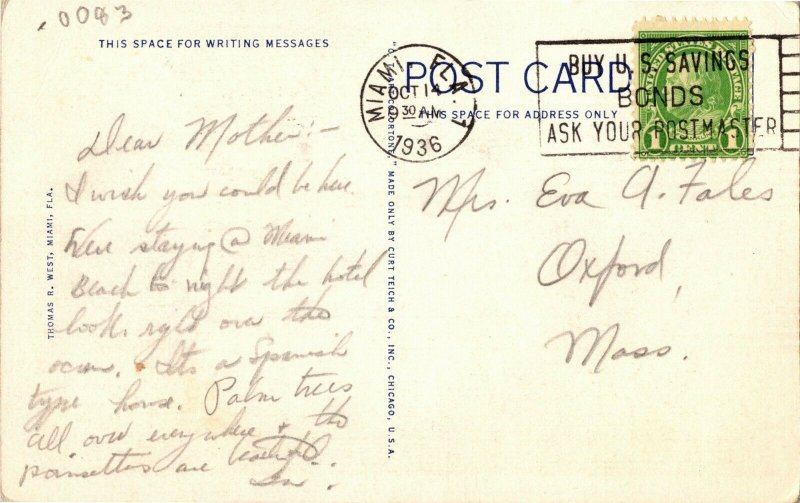 Congregational Church, Coral Gables FL c1936 Vintage Linen Postcard D37