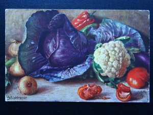 GEMUSE-STILLEBEN Vegetables Red Rabbage Cauliflower 1913 by Raphael Tuck 848