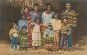Seminole Children at Tropical Hobbyland, Miami Florida Linen Postcard Unused