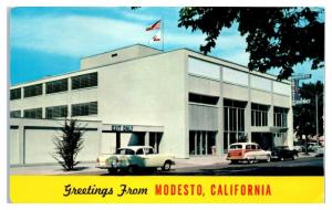 1962 Greetings from Modesto, CA Irrigation District Building Postcard