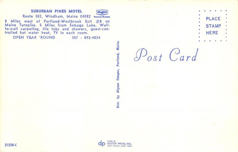 Windham Maine 1950-60s Postcard Suburban Pines Motel 