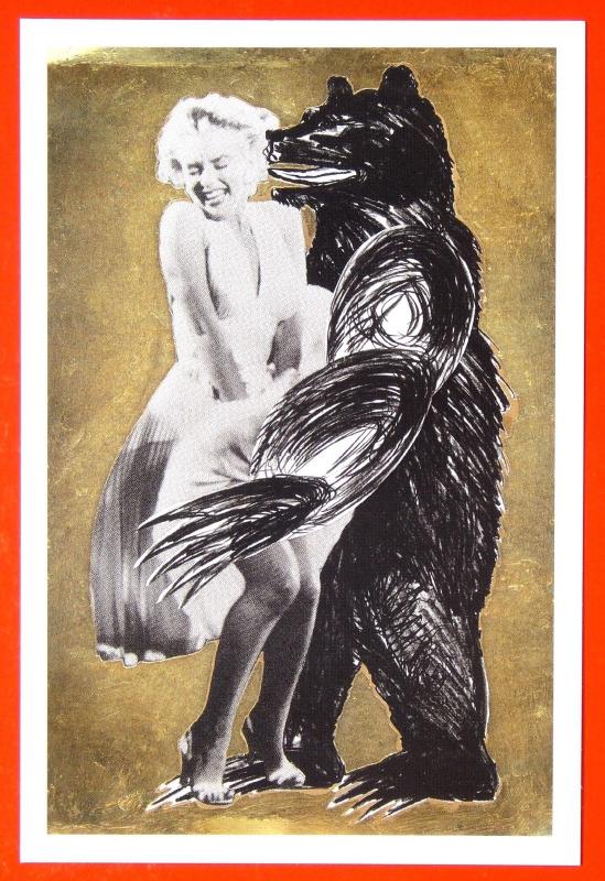 240054 American Actress MARILYN MONROE & RUSSIAN BEAR Comic Modern Art postcard