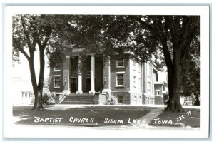 c1940's Baptist Church Scene Street Storm Lake Iowa IA RPPC Photo Postcard