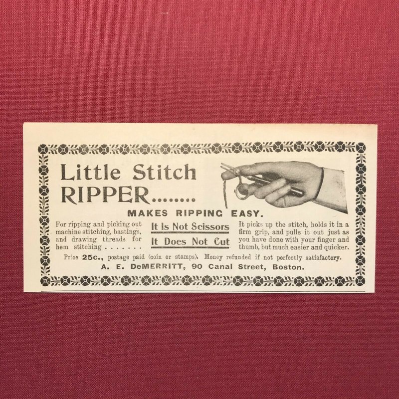 Victorian 1899 Print Ad Stitch Ripper A.E. DeMerritt Co. Canal Street, Boston 