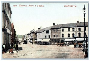 c1910 Scene at Waterloo Place & Strand Londonderry Northern Ireland Postcard