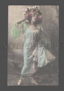 083501 Charming Woman DANCER in Huge HAT w/ Flowers Old PHOTO