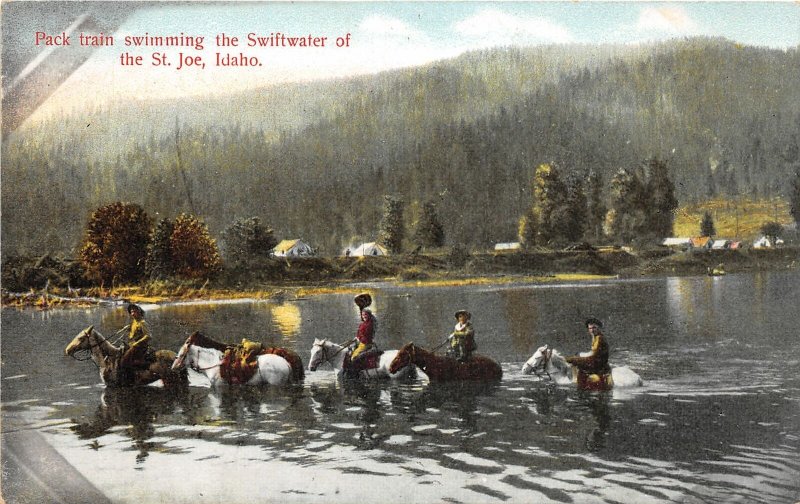 H83/ ST Joe Idaho Postcard c1910 Pack Train Swimming River  61