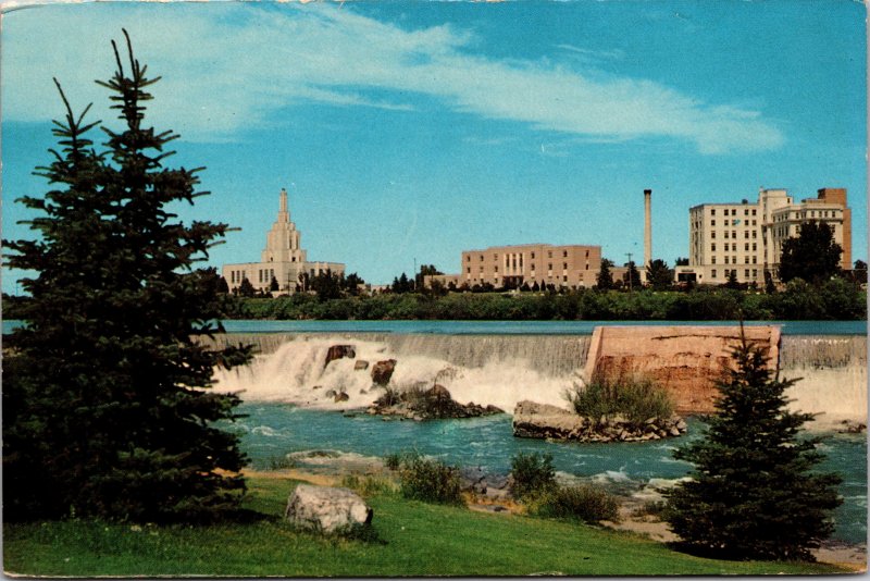 Idaho Falls ID LDS Temple and Square Snake River Postcard unused 1950s