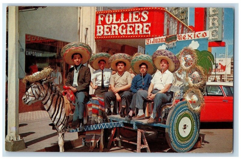 1964 Tijuana Mexico Follies Bergere Donkey Cart Anaheim California CA Postcard