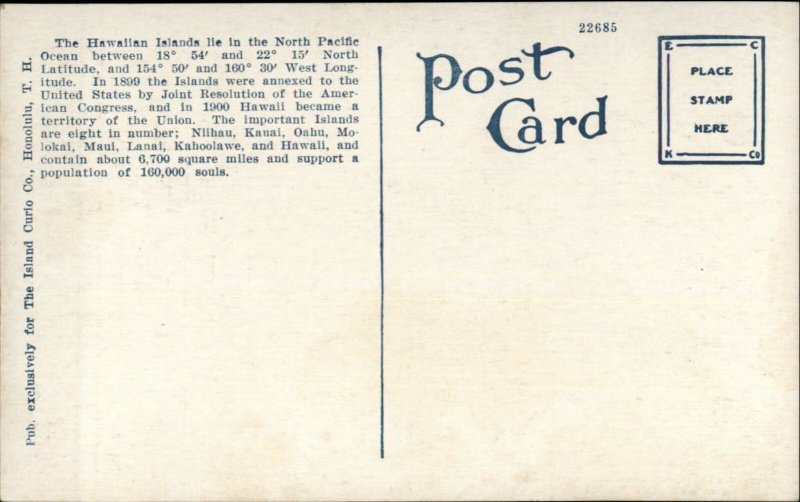 Hawaii Hawaiian Islands MAP c1915 Postcard