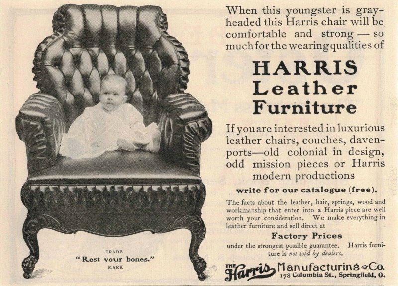 1903 Adorable Baby Harris Leather Furniture Original Print Ad 2T1-47