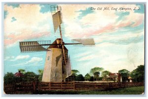 c1950's The Old Mill Windmill House Trees Wood Fence East Hampton N.Y. Postcard