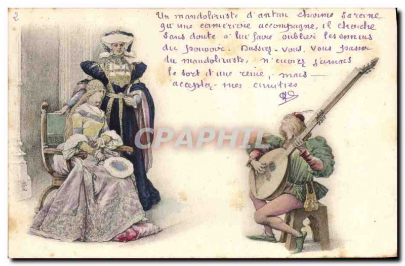 Old Postcard Fantasy Illustrator Woman Troubadour