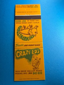 Vintage Matchbook Cover Crazy Ed's Phoenix AZ The Horny Toad Cave Creek AZ MB132