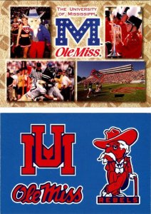 2~4X6 Postcards UNIVERSITY OF MISSISSIPPI Ole Miss Rebels Football~Cheerleaders