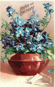 Vintage Postcard Happy Birthday Pansies in a Vase Greetings and Wishes Card