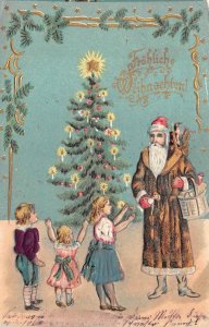 GERMANY CHRISTMAS HOLIDAY SANTA CLAUS CHILDREN TREE TOYS EMBOSSED POSTCARD 1902