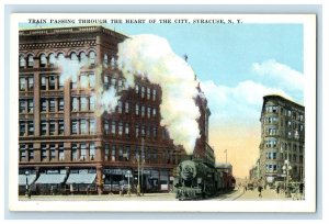 c1910's Train Passing Through The Heart Of City Syracuse New York NY Postcard