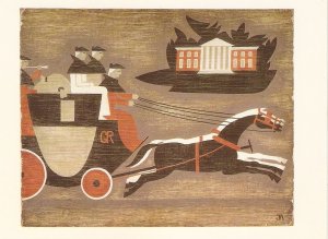 Horse. Mail Coach in 1784, by John Armstrong Modern English artist drawn PC